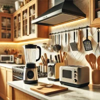 DALL·E 2024-12-08 18.31.16 – A bright and cozy kitchen setup with sleek modern gadgets and tools displayed, including a blender, toaster, and utensils arranged neatly on the count DALL·E 2024-12-08 18.31.16 - A bright and cozy kitchen setup with sleek modern gadgets and tools displayed, including a blender, toaster, and utensils arranged neatly on the count